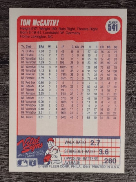 1990 Fleer #541 Tom McCarthy