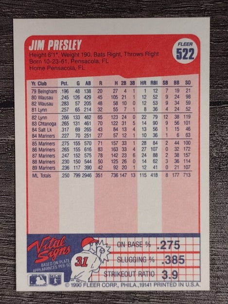 1990 Fleer #522 Jim Presley