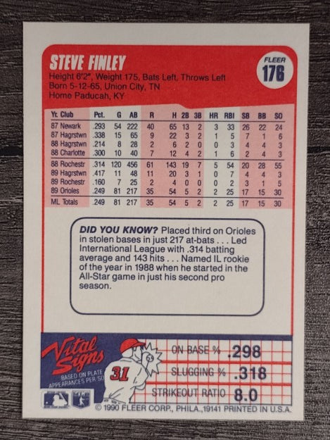 1990 Fleer #176 Steve Finley
