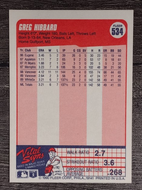 1990 Fleer #534 Greg Hibbard RC