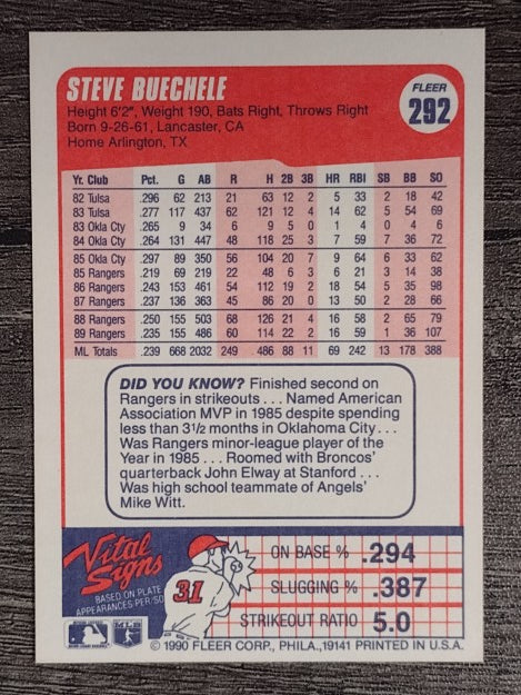 1990 Fleer #292 Steve Buechele