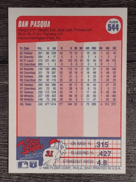1990 Fleer #544 Dan Pasqua