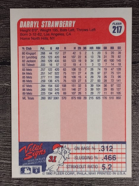 1990 Fleer #217 Darryl Strawberry