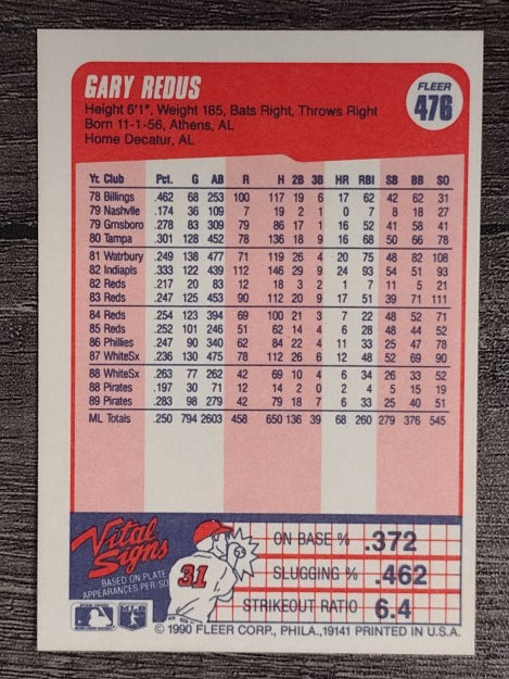 1990 Fleer #476 Gary Redus