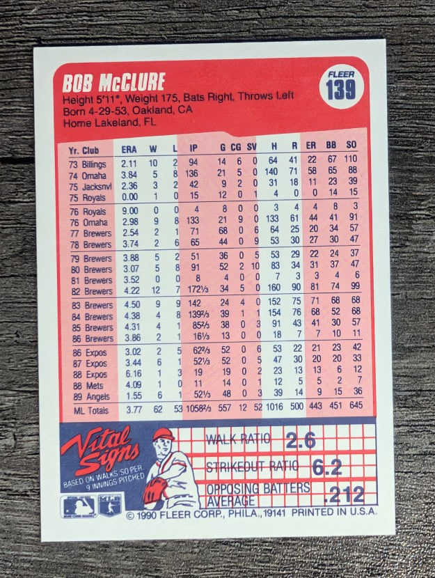 1990 Fleer #139 Bob McClure