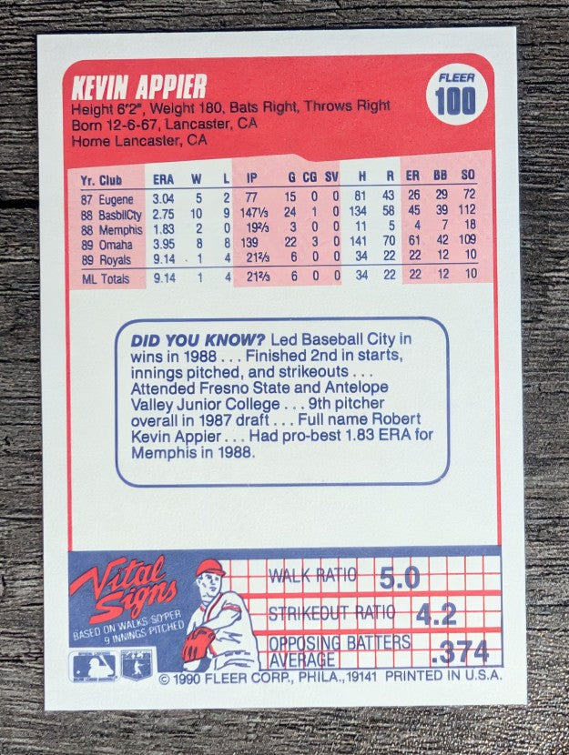 1990 Fleer #100 Kevin Appier