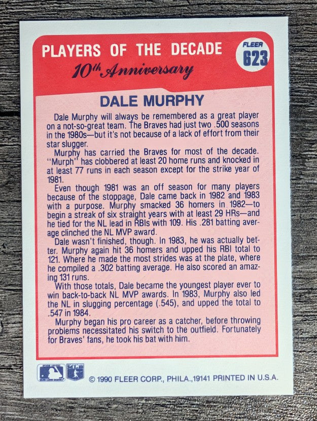 1990 Fleer #623 Dale Murphy '82