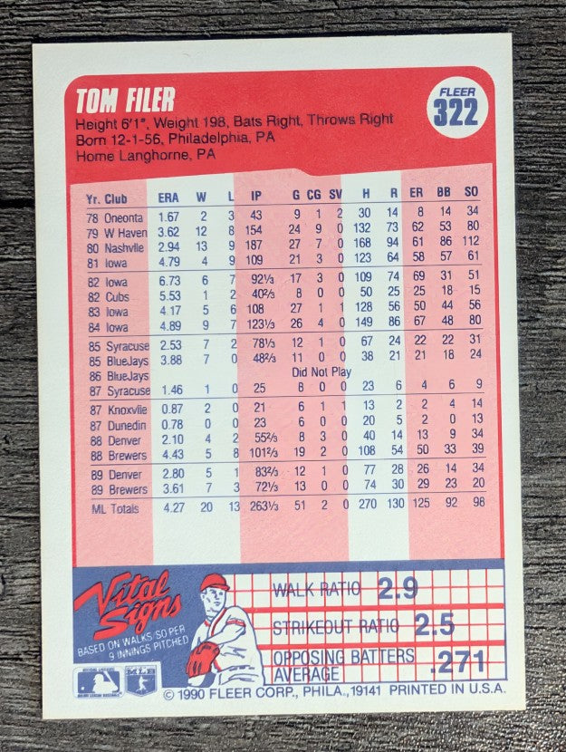 1990 Fleer #322 Tom Filer