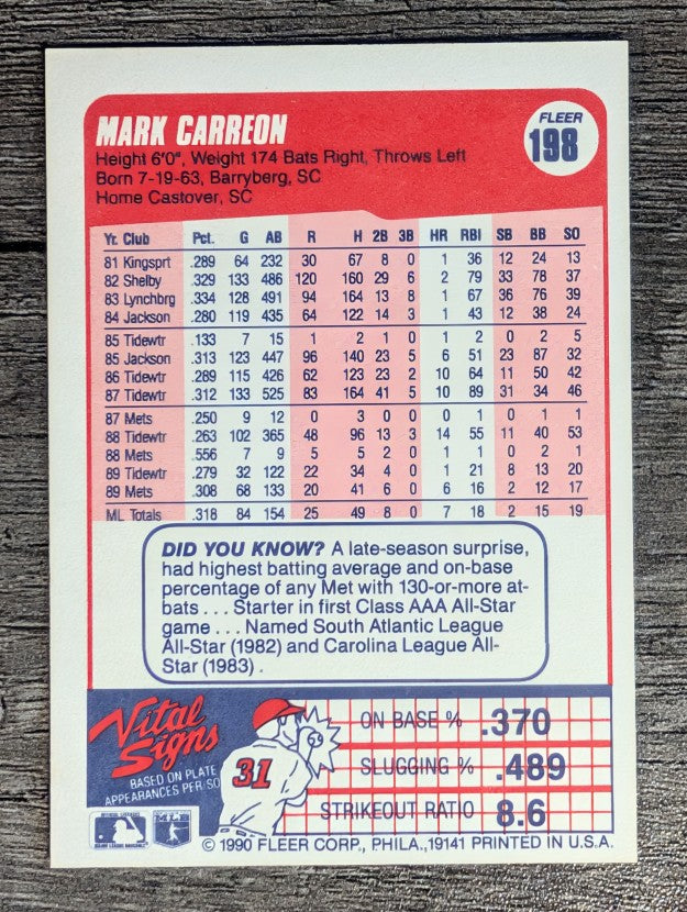 1990 Fleer #198 Mark Carreon