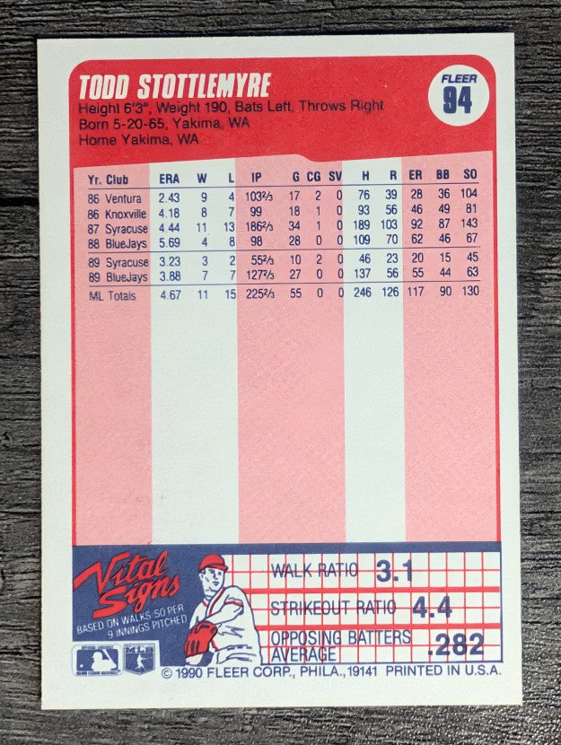 1990 Fleer #94 Todd Stottlemyre