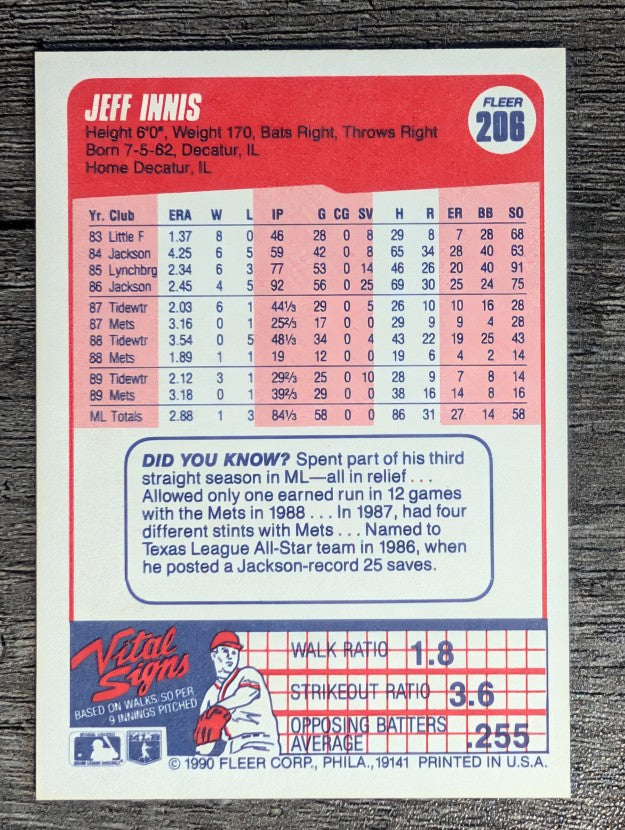 1990 Fleer #206 Jeff Innis RC