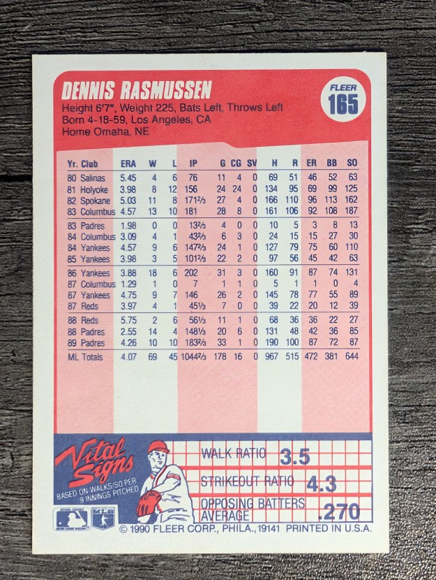 1990 Fleer #165 Dennis Rasmussen