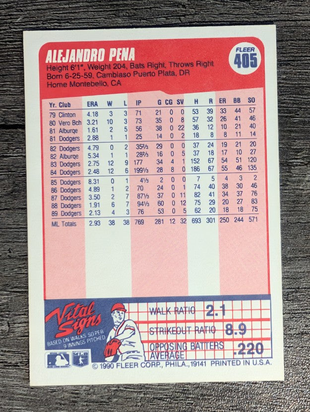 1990 Fleer #405 Alejandro Pena