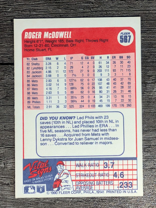 1990 Fleer #567 Roger McDowell