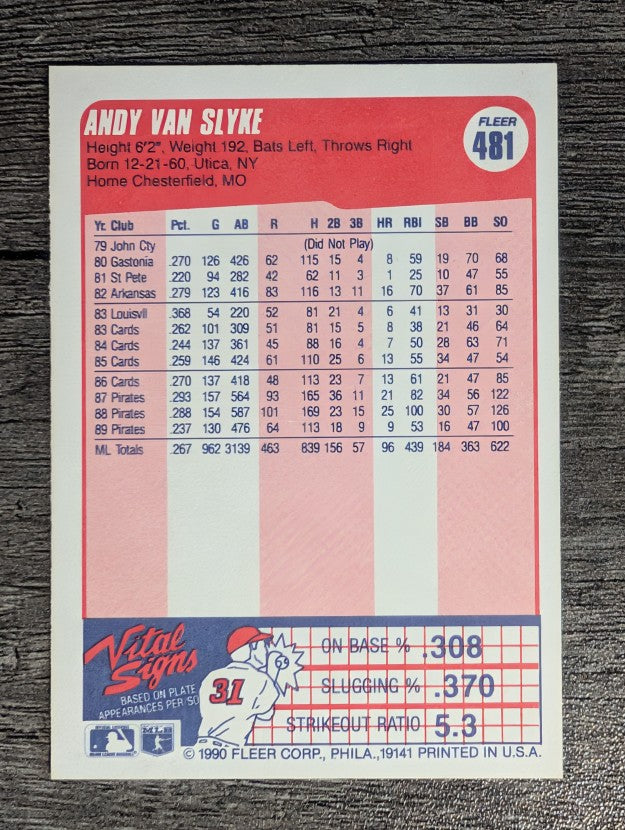 1990 Fleer #481 Andy Van Slyke