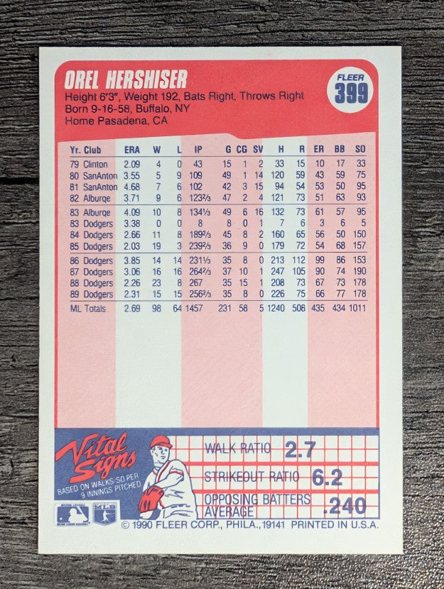 1990 Fleer #399 Orel Hershiser