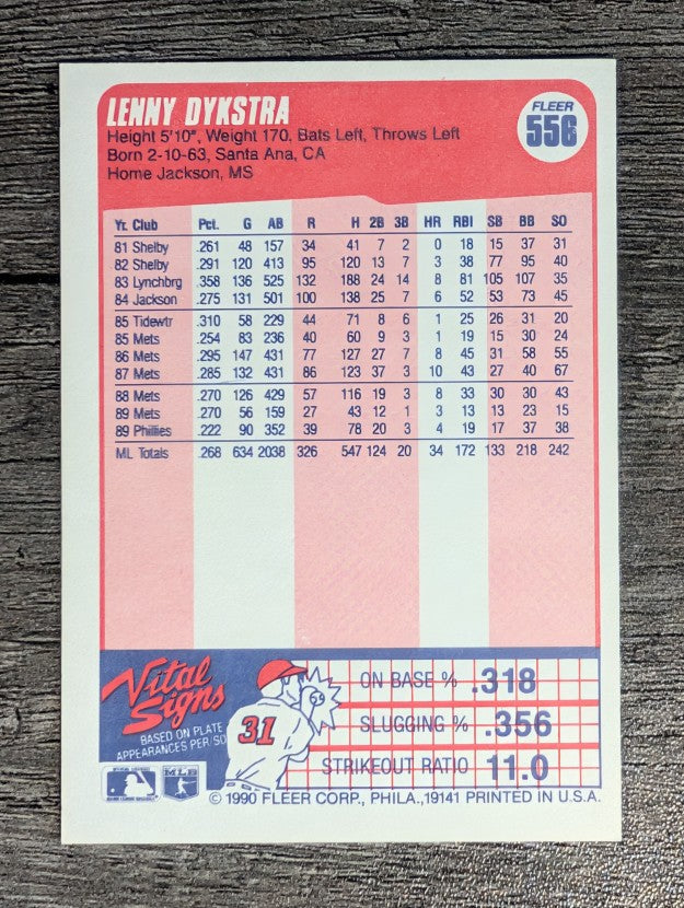 1990 Fleer #556 Len Dykstra