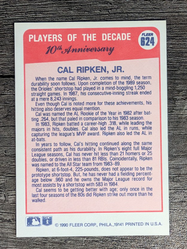 1990 Fleer #624B Cal Ripken '83 COR