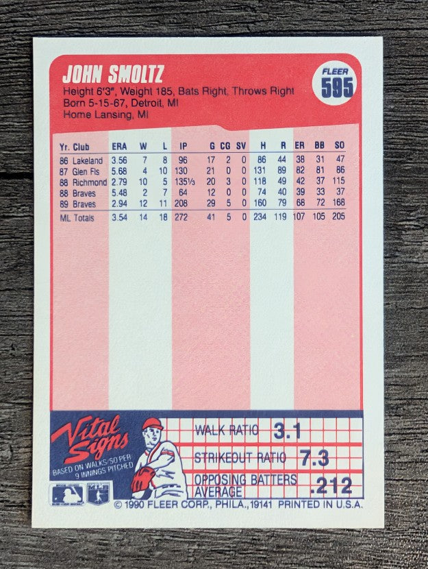 1990 Fleer #595 John Smoltz