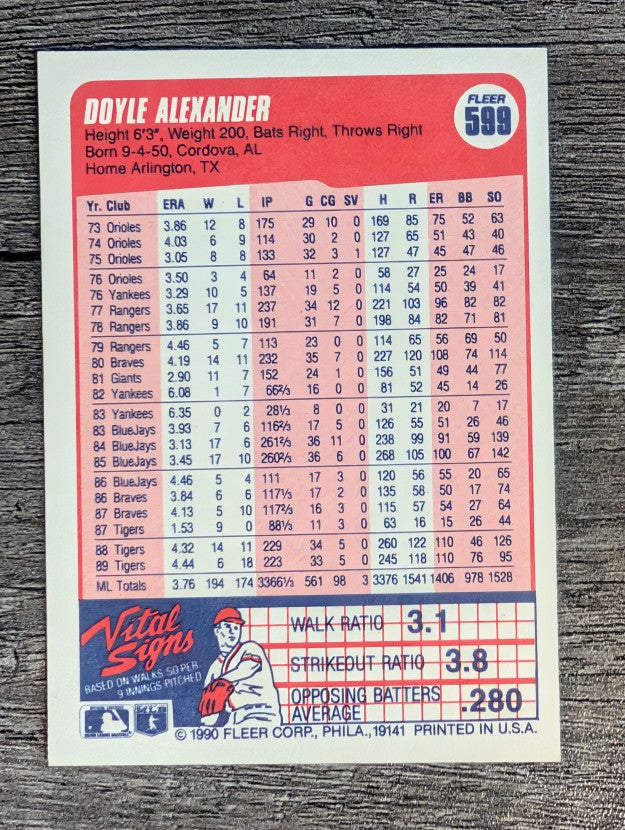 1990 Fleer #599 Doyle Alexander