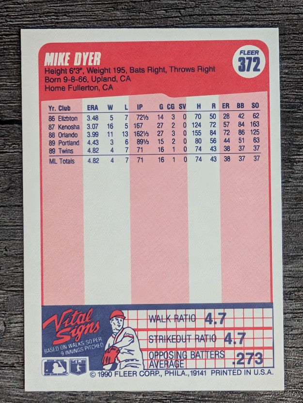 1990 Fleer #372 Mike Dyer RC