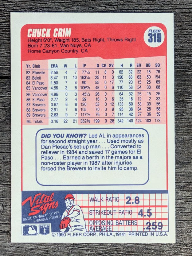 1990 Fleer #319 Chuck Crim