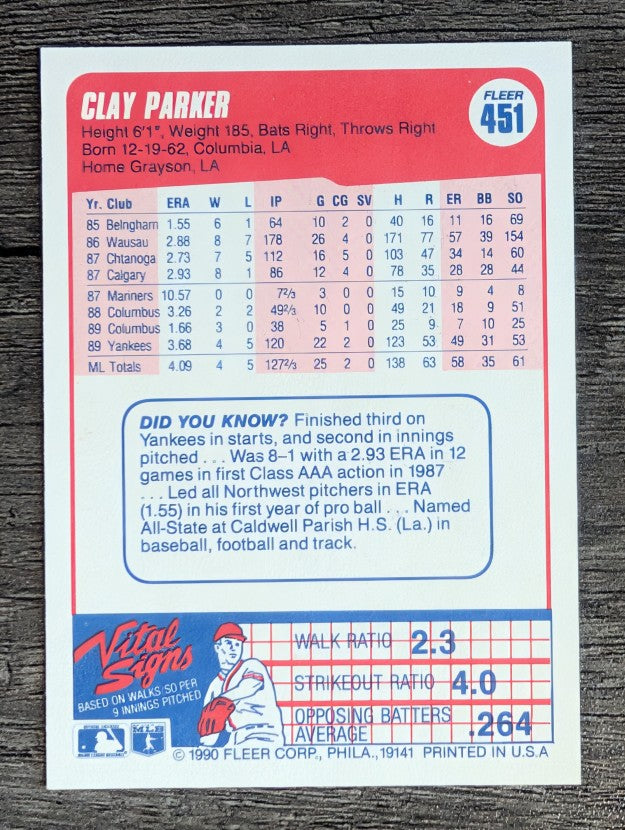 1990 Fleer #451 Clay Parker