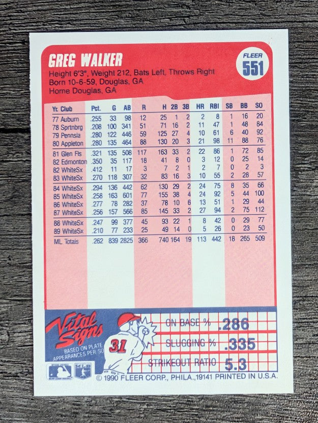 1990 Fleer #551 Greg Walker
