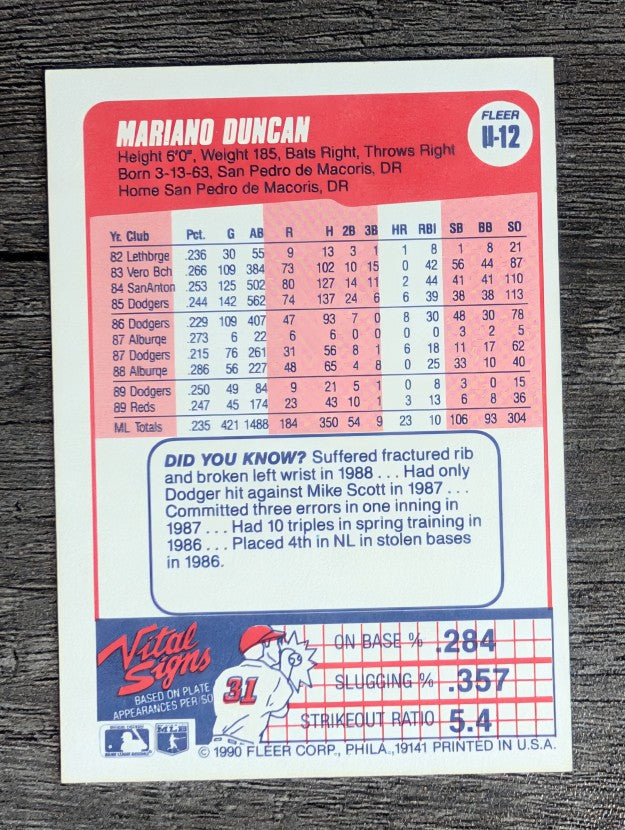 1990 Fleer Update #U12 Mariano Duncan
