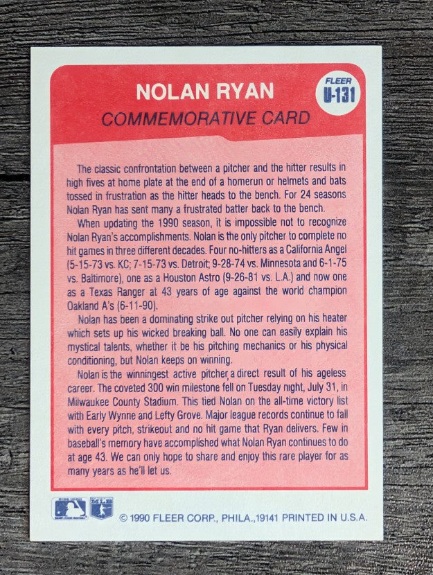 1990 Fleer Update #U131 Nolan Ryan SPEC