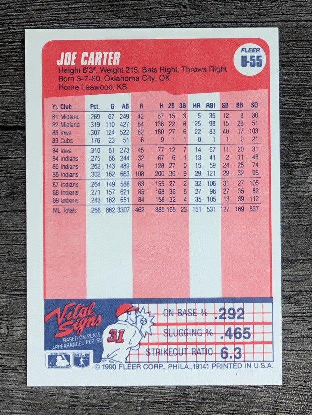 1990 Fleer Update #U55 Joe Carter