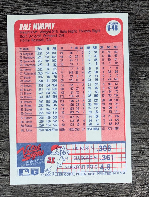 1990 Fleer Update #U46 Dale Murphy