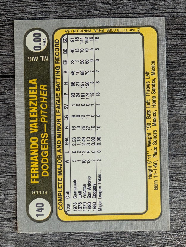 1981 Fleer #140 Fernando Valenzuela RC  (NM)