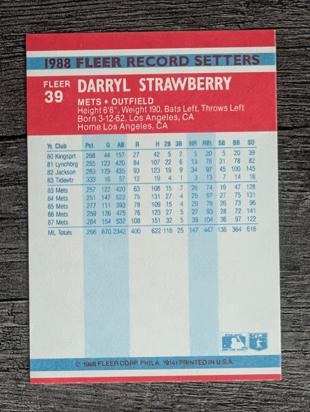 1988 Fleer Record Setters #39 Darryl Strawberry