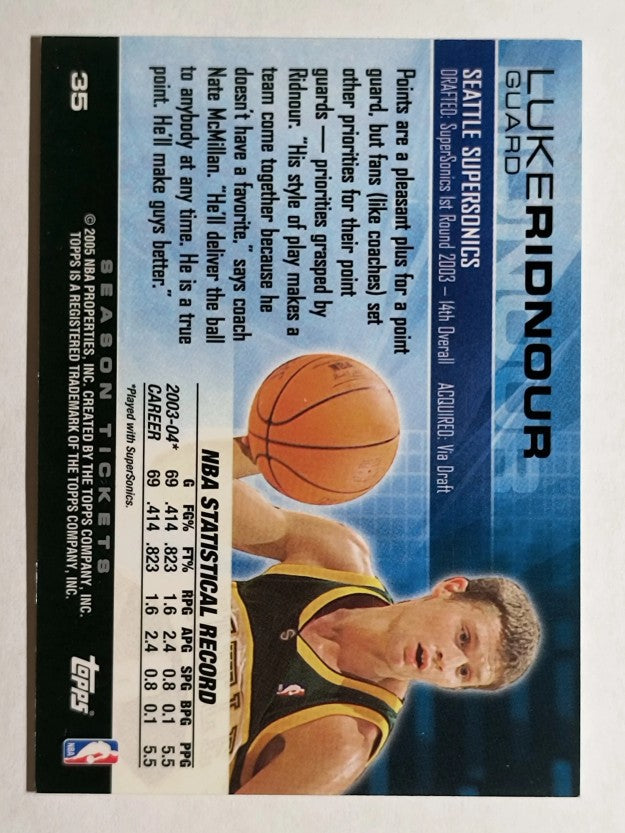 2004-05 Topps Luxury Box Season Tickets #35 Luke Ridnour