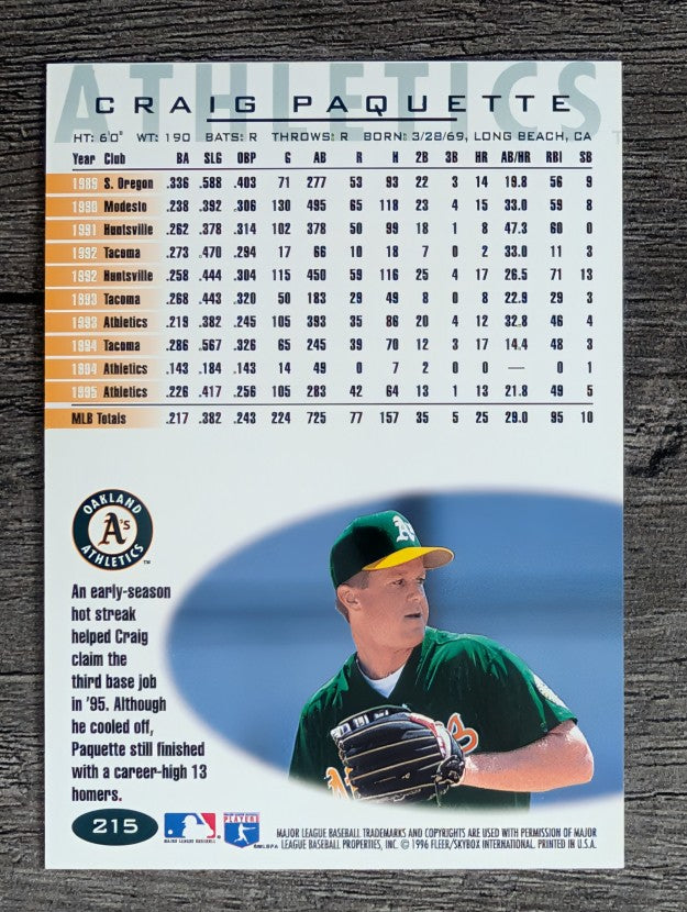 1996 Fleer Tiffany #215 Craig Paquette