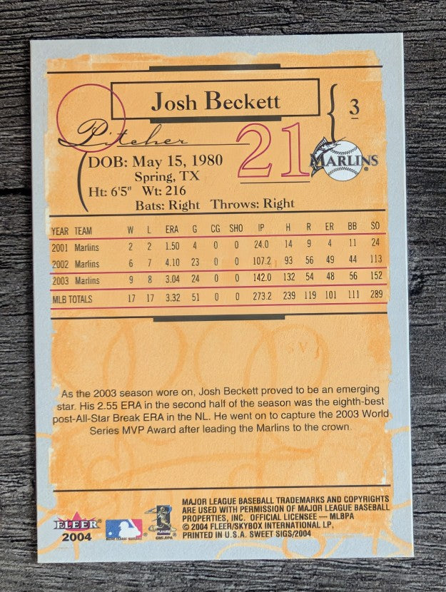 2004 Fleer Sweet Sigs #3 Josh Beckett