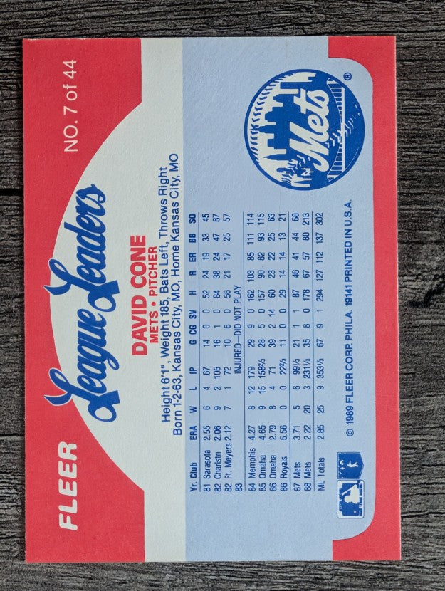 1989 Fleer League Leaders #7 David Cone