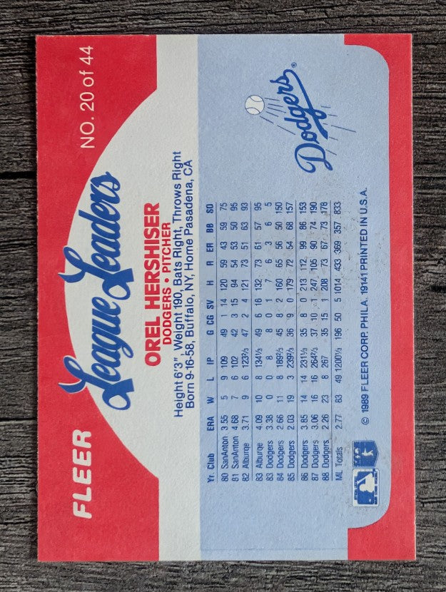 1989 Fleer League Leaders #20 Orel Hershiser