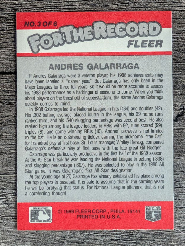 1989 Fleer For The Record #3 Andres Galarraga