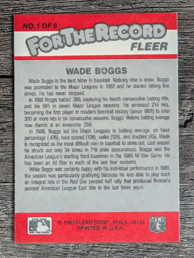1989 Fleer For The Record #1 Wade Boggs