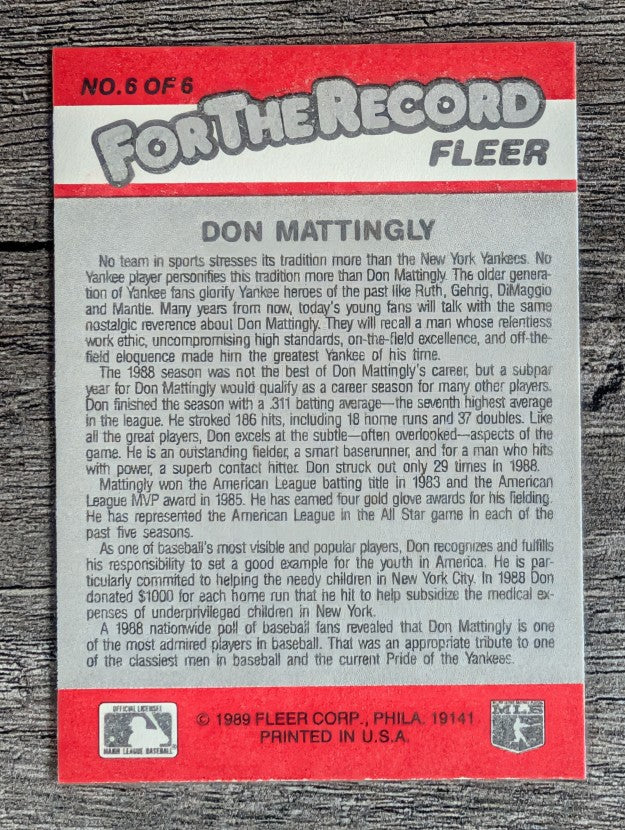 1989 Fleer For The Record #6 Don Mattingly