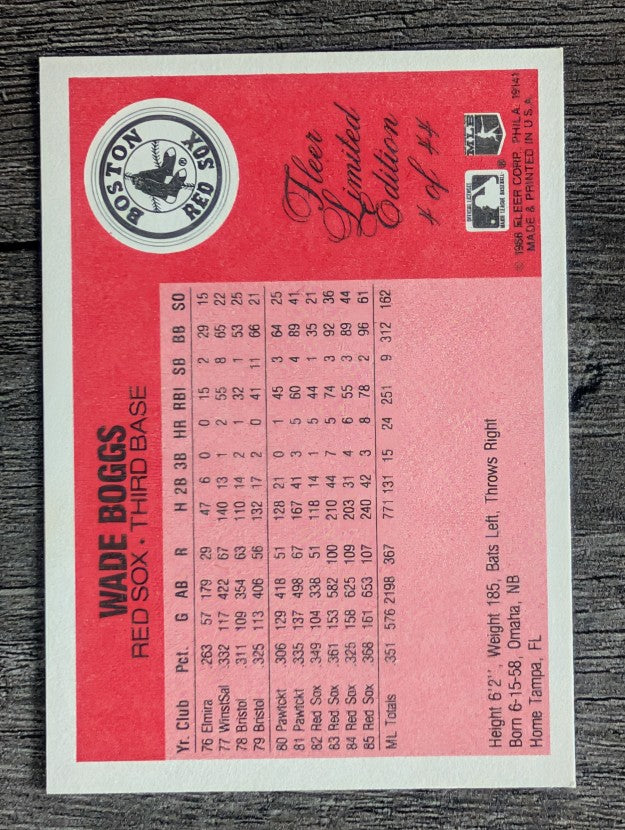 1986 Fleer Limited Edition #4 Wade Boggs