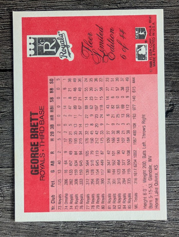1986 Fleer Limited Edition #6 George Brett
