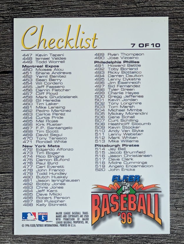 1996 Fleer Checklists #7 Cal Ripken
