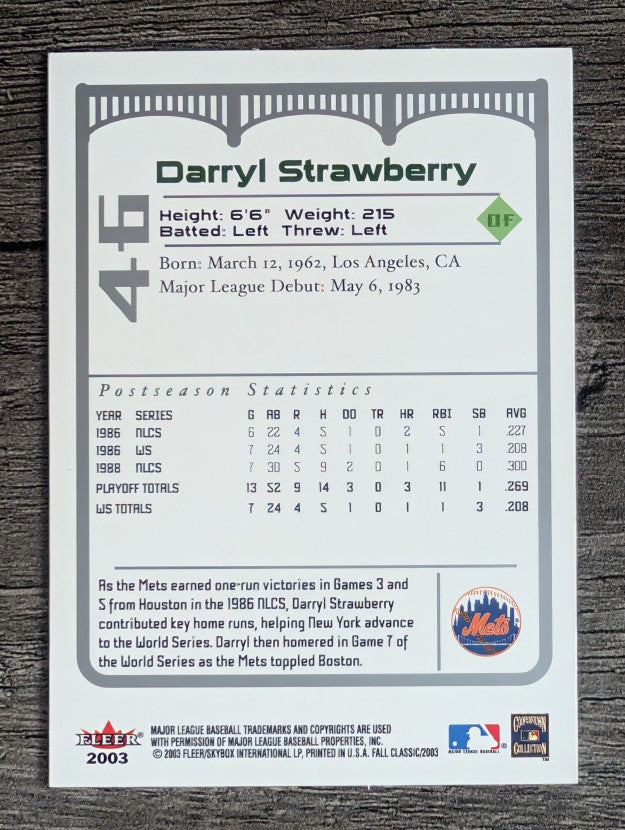 2003 Fleer Fall Classics #46A Darryl Strawberry Mets