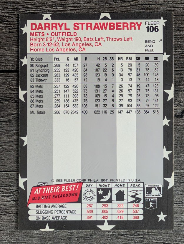 1988 Fleer Star Stickers #106 Darryl Strawberry