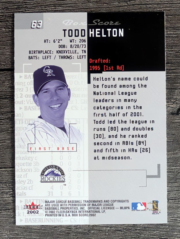 2002 Fleer Box Score #63 Todd Helton