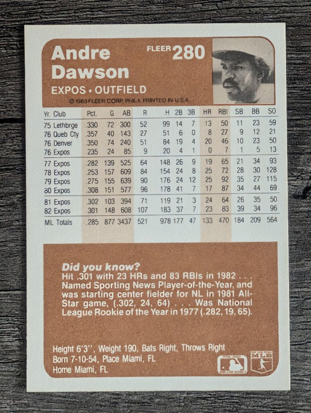 1983 Fleer #280 Andre Dawson