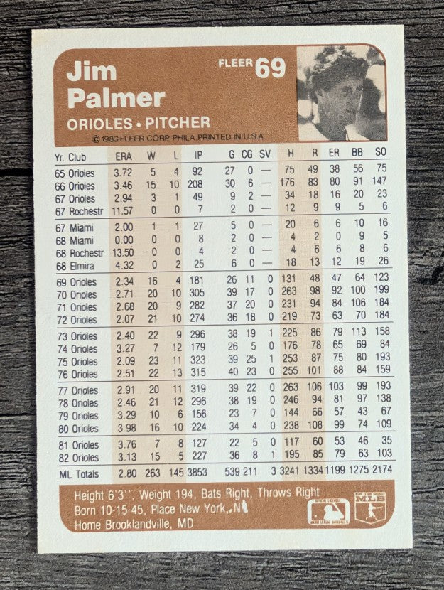 1983 Fleer #69 Jim Palmer
